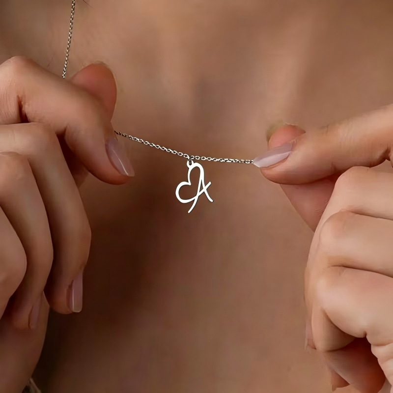 Stainless Steel Heart Initial Letter Pendant Necklace for Women