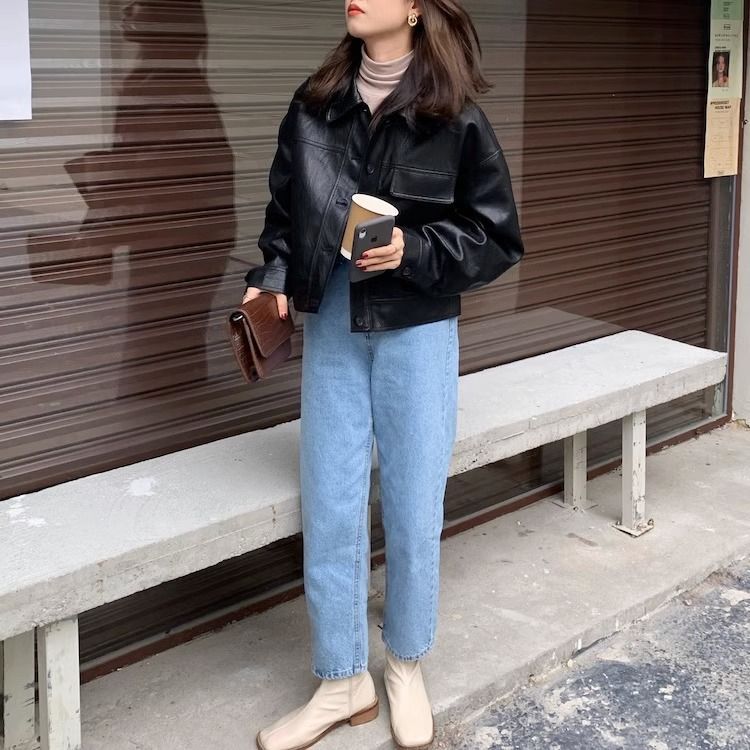 Women?s Vintage PU Leather Jacket Short Slim Fit Polo Collar Coat