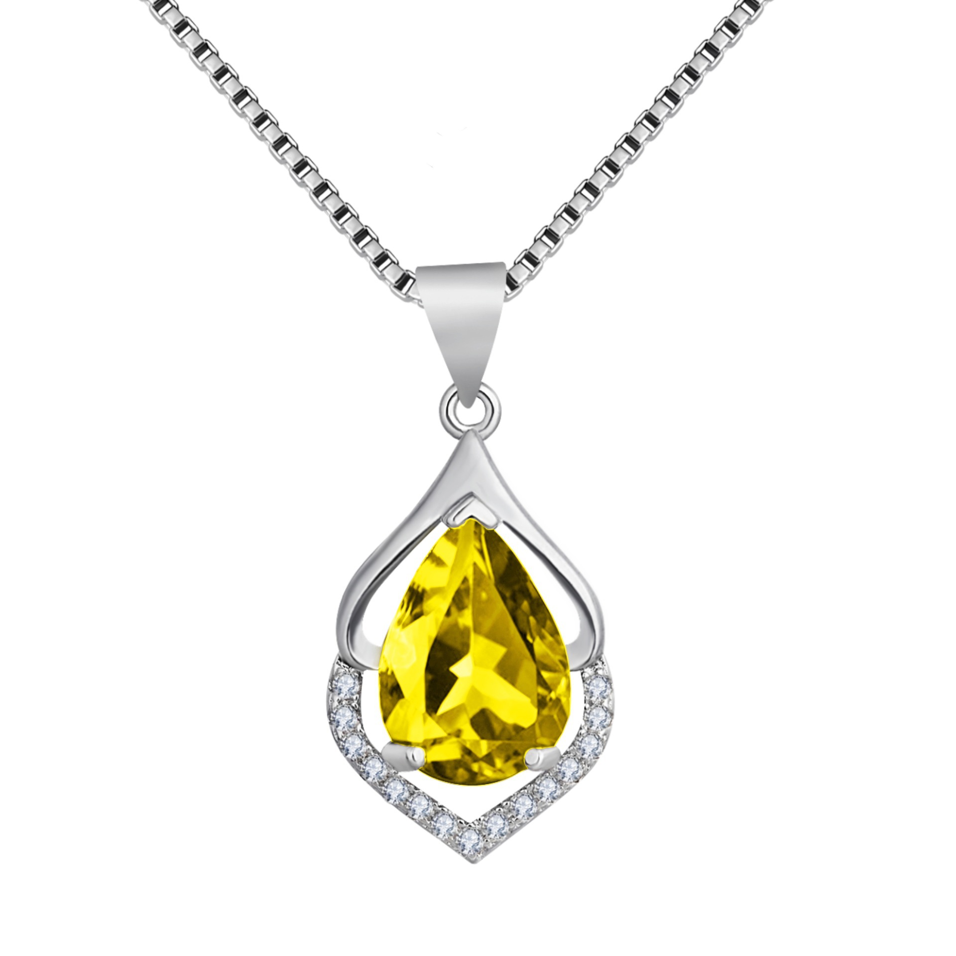 Drop-Shaped Imitation Silver Crystal Pendant Necklace