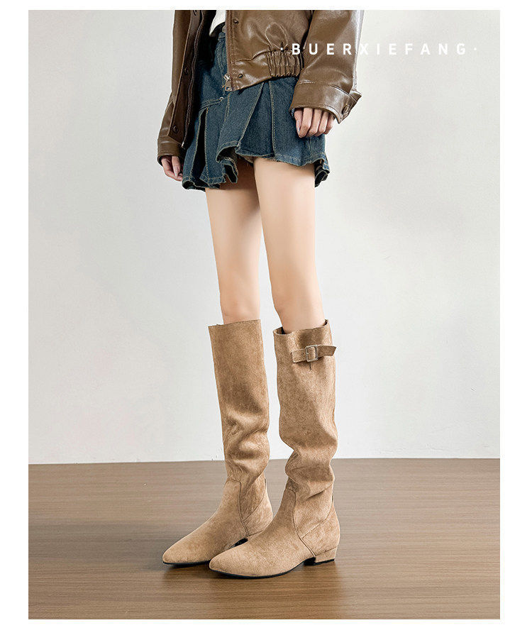 Women Retro Suede Chunky Heel Over Knee High Boots