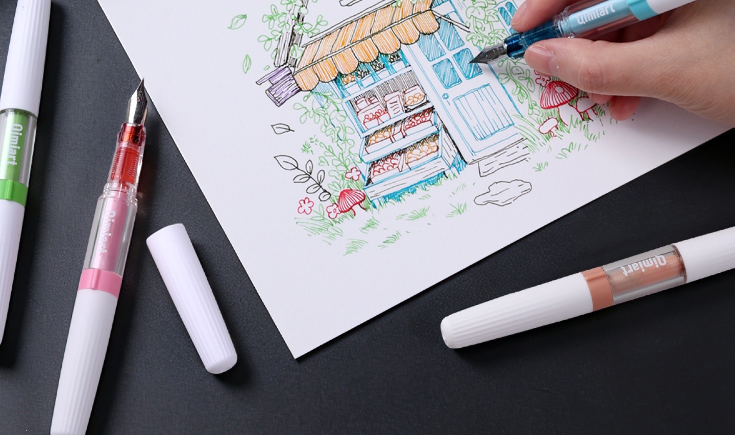 4-Color Fountain Pen Gift Set with EF Fine Nib and 20 Ink Cartridges