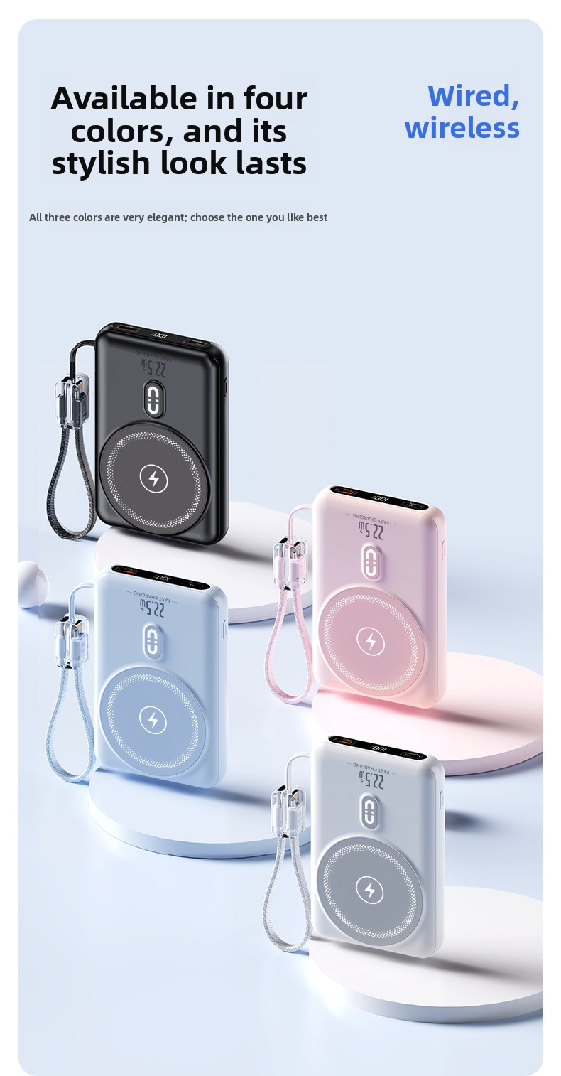 3-in-1 15W Magnetic Wireless Portable Charger 22.5W Power Bank with Built-in Cable and Watch Charging