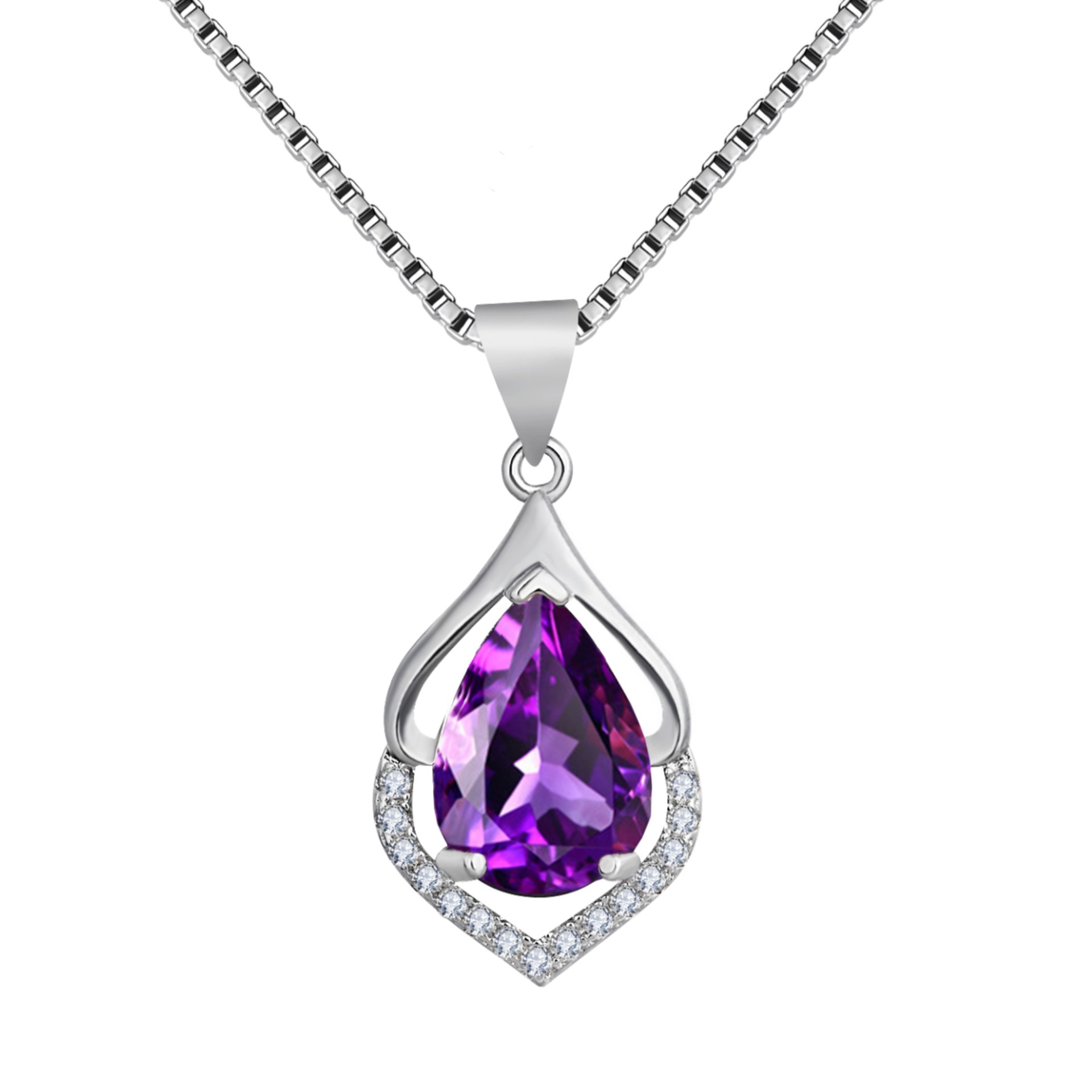 Drop-Shaped Imitation Silver Crystal Pendant Necklace