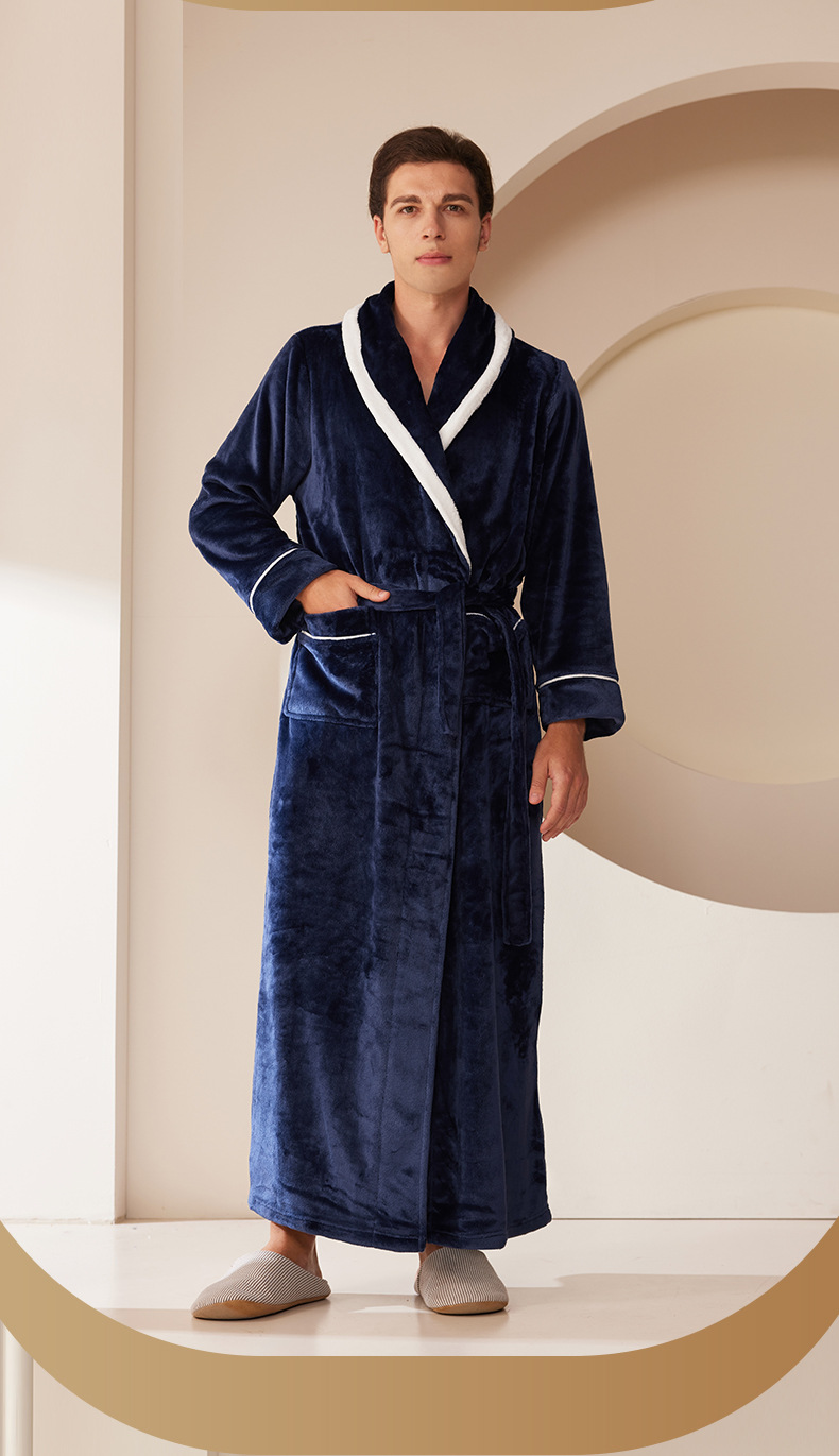 Thickened Long Coral Velvet Flannel Bathrobe for Couples