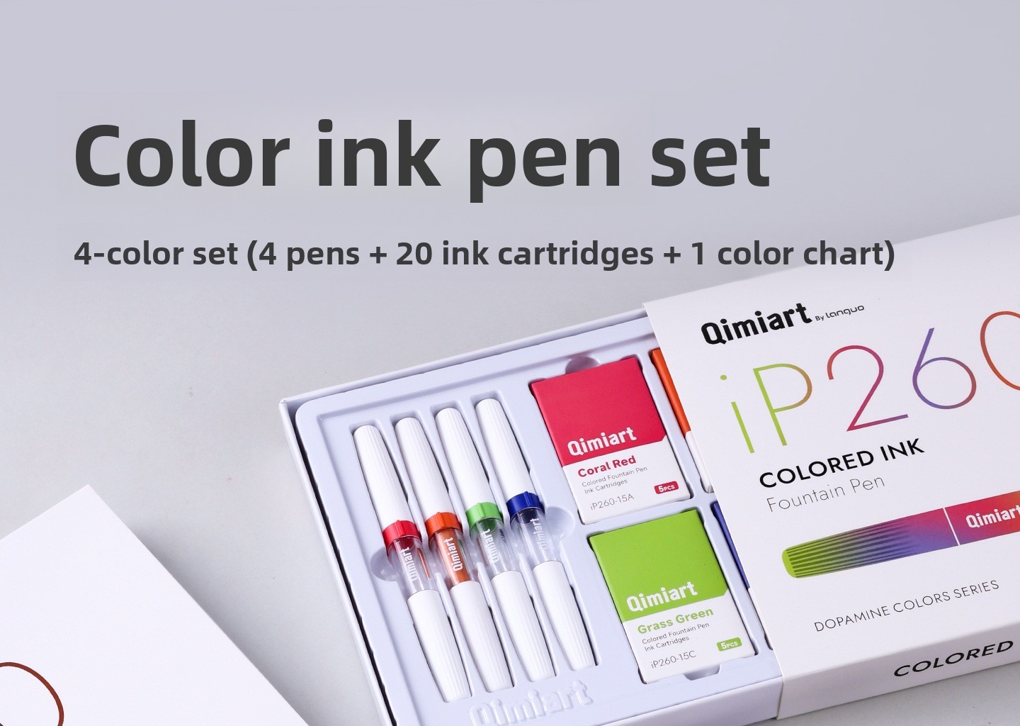 4-Color Fountain Pen Gift Set with EF Fine Nib and 20 Ink Cartridges