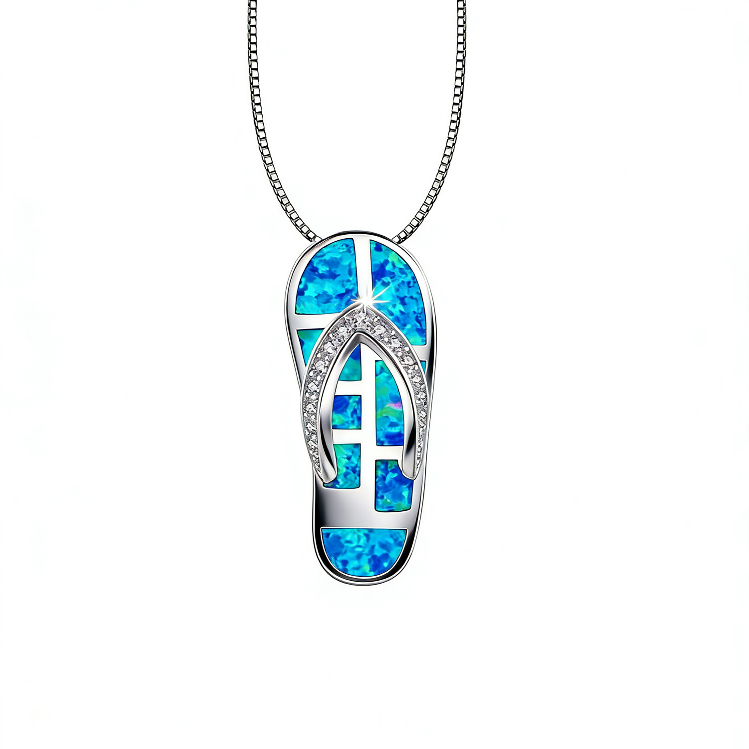 Opal Flip-Flop Pendant Necklace Earrings Set Fashion Colored Gemstone Jewelry