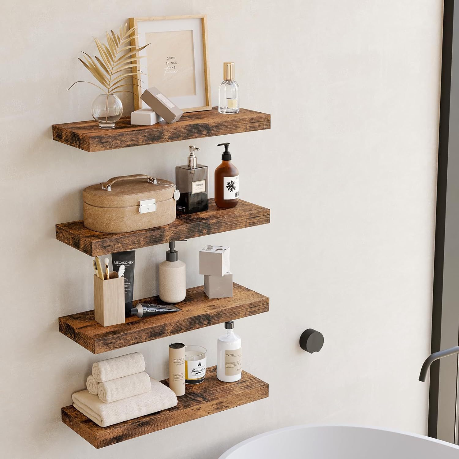 Wooden Floating Wall Mounted Storage Shelf for Bathroom Living Room Kitchen