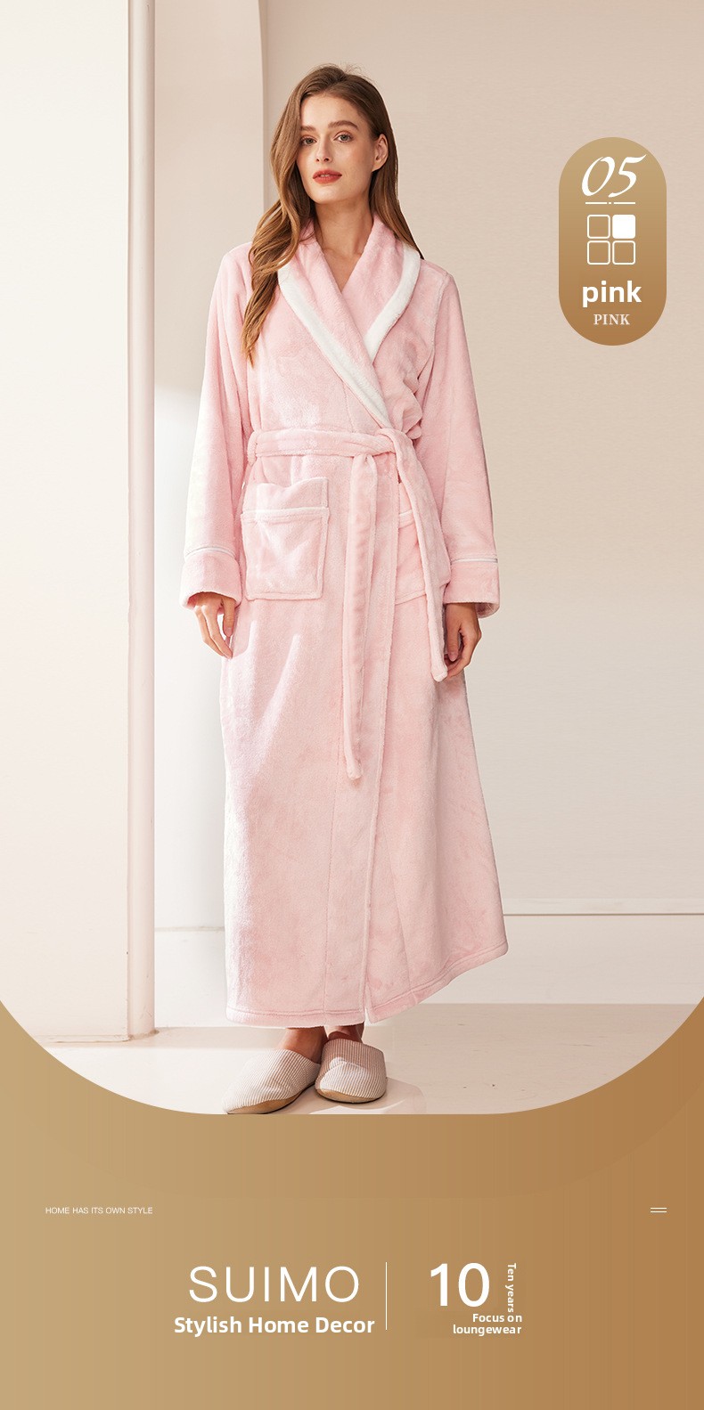 Thickened Long Coral Velvet Flannel Bathrobe for Couples