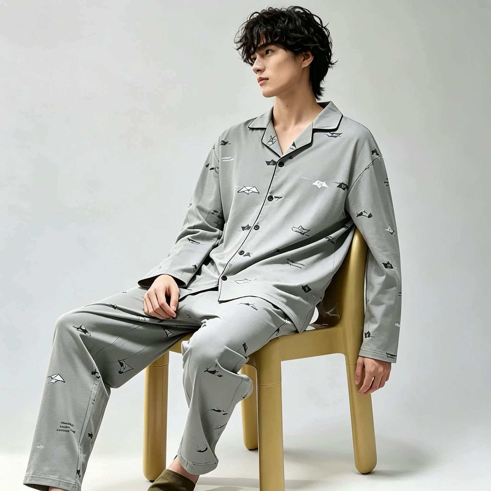Men's long-sleeved long-pants pajamas