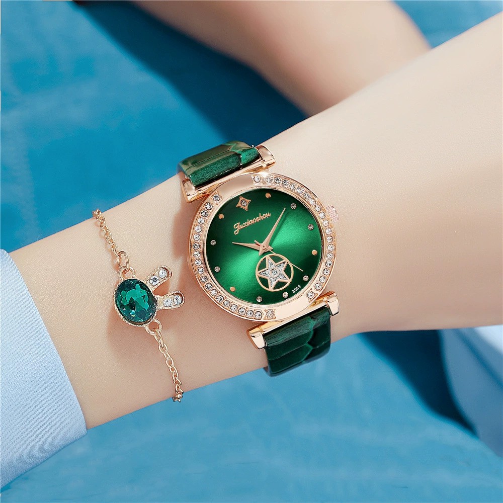 Simple Rhinestone Women's Quartz Watch with Imitation Leather Strap
