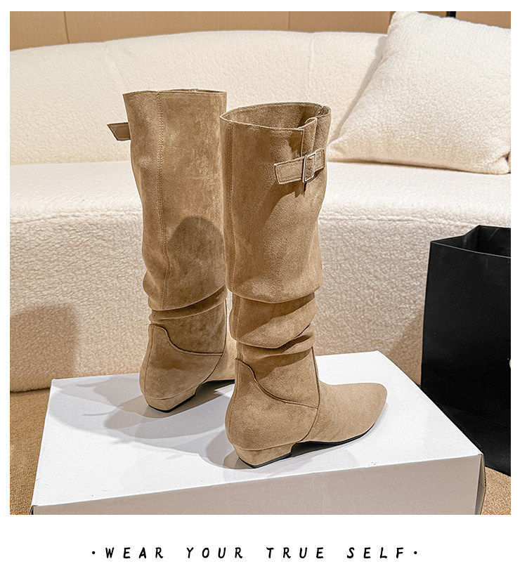 Women Retro Suede Chunky Heel Over Knee High Boots