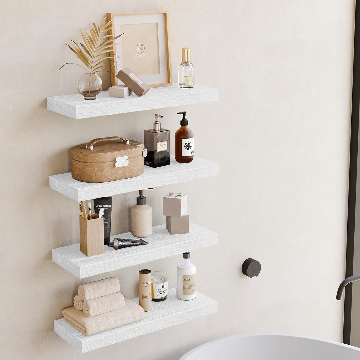 Wooden Floating Wall Mounted Storage Shelf for Bathroom Living Room Kitchen