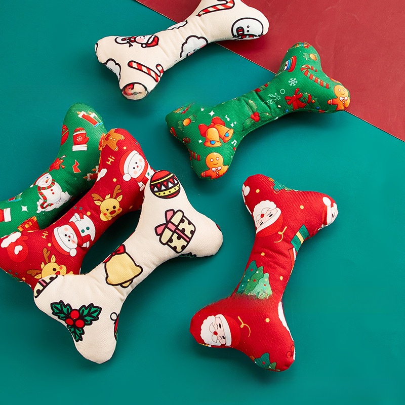 Christmas Plush Dog Chew Toy Bone Interactive Dental Care Pet Supplies