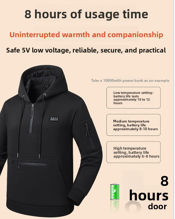 Men's Smart Heated Hooded Sweatshirt, 26-Zone USB Electric Warming Pullover with Power Bank Support, Winter Thickened Sports Jacket