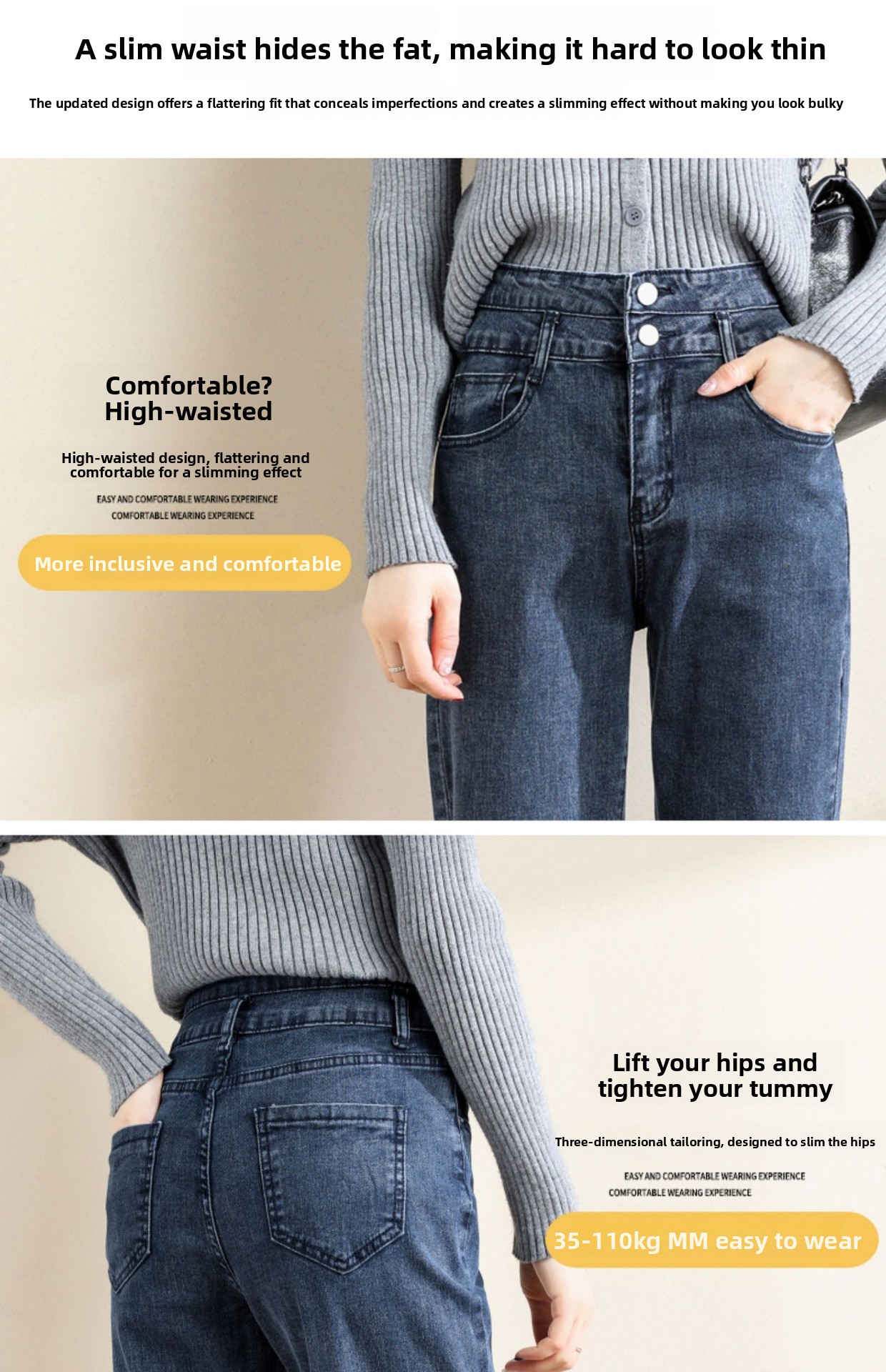 Women High-Waist Straight-Leg Loose Fit Stretch Denim Jeans