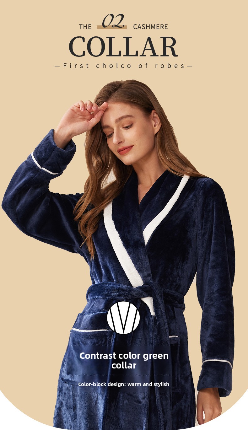 Thickened Long Coral Velvet Flannel Bathrobe for Couples