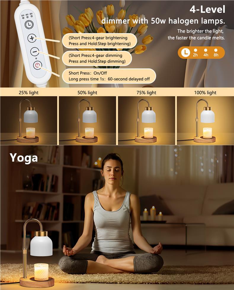 Solid Wood Electric Wax Melt Warmer with Timer and Dimmer, Adjustable Height Aromatherapy Lamp