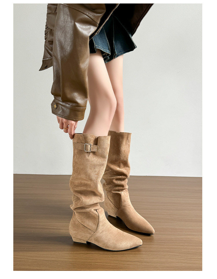 Women Retro Suede Chunky Heel Over Knee High Boots