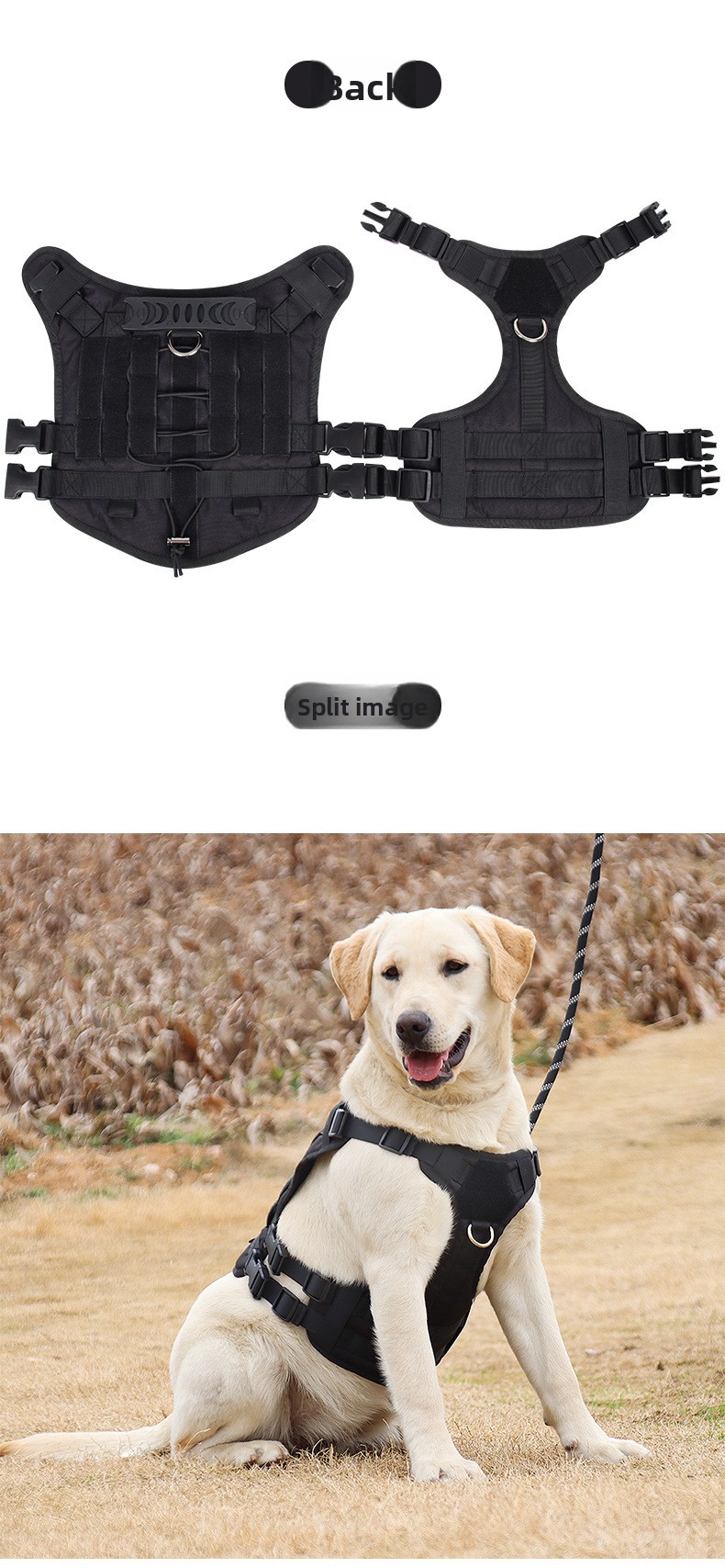 Water-Resistant Oxford Dog Tactical Vest Reflective Adjustable Chest Strap for Medium and Large Dogs
