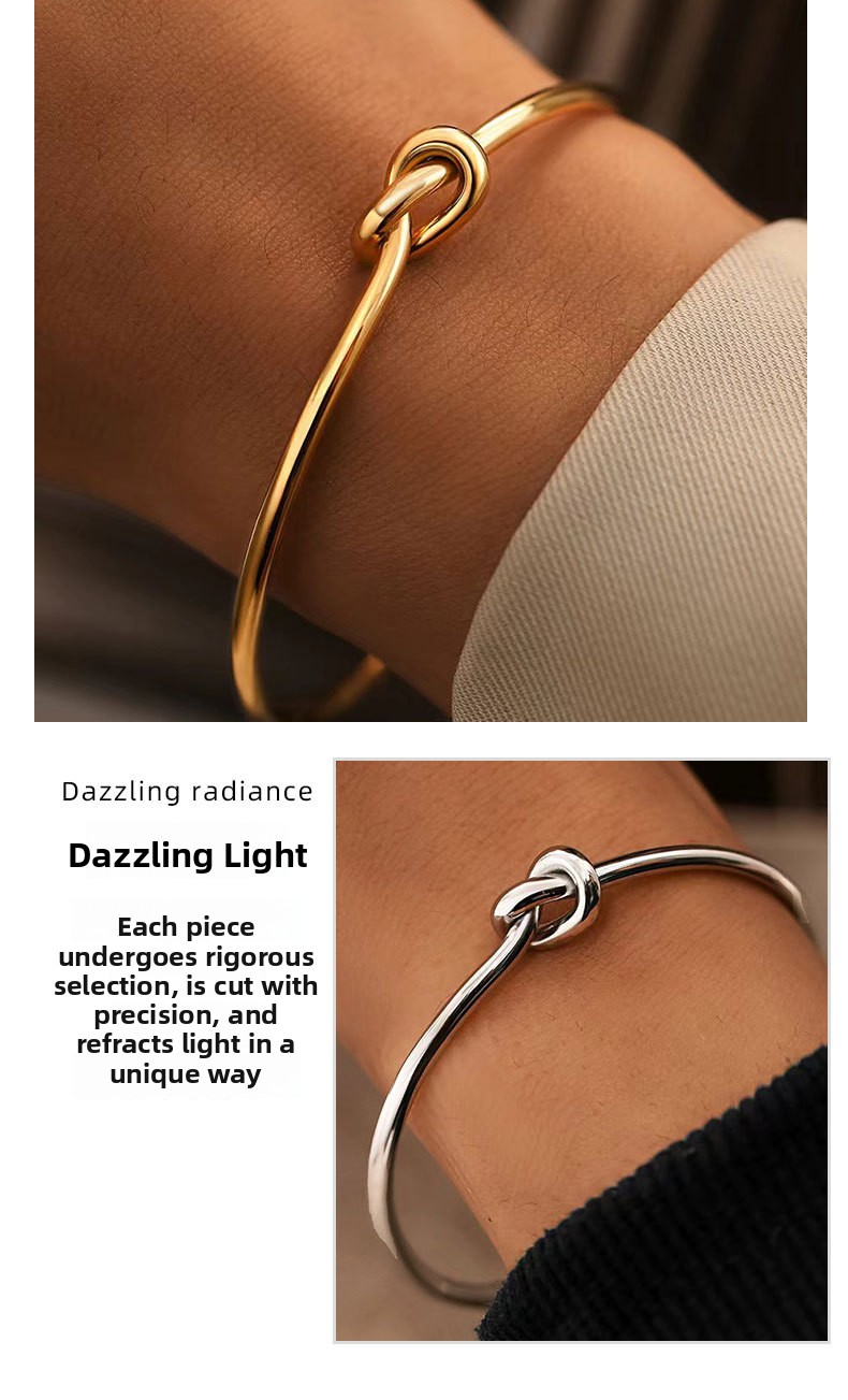 Minimalist Knot Women's Stainless Steel Bracelet 18K Gold Plated Heart Twist Jewelry