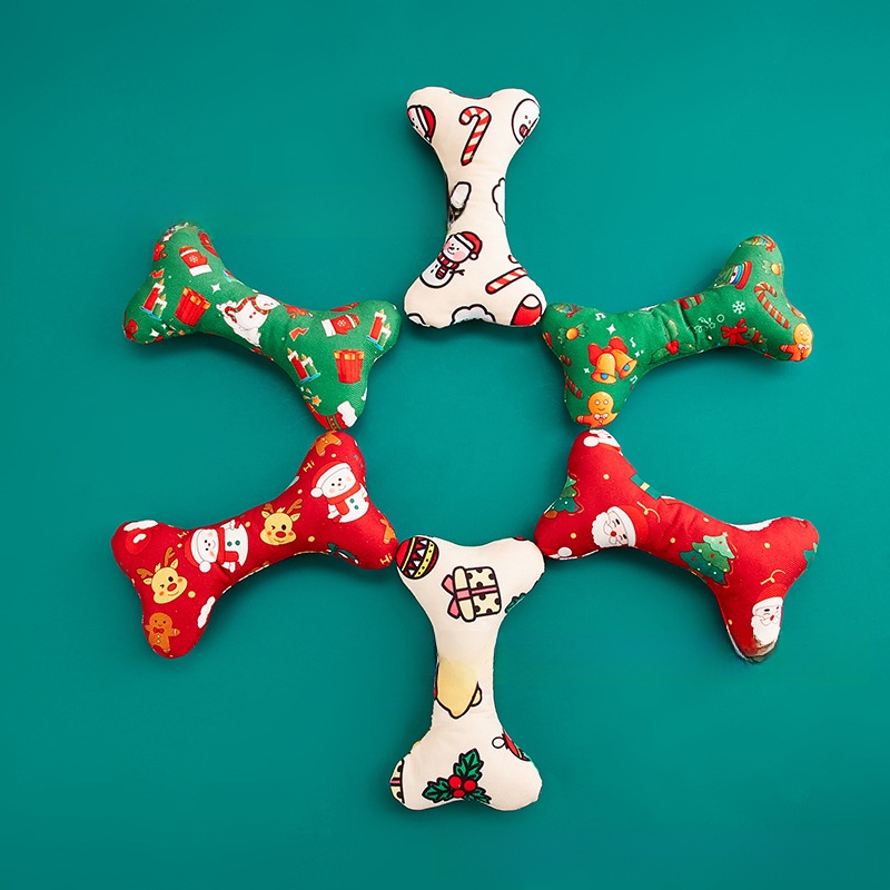 Christmas Plush Dog Chew Toy Bone Interactive Dental Care Pet Supplies