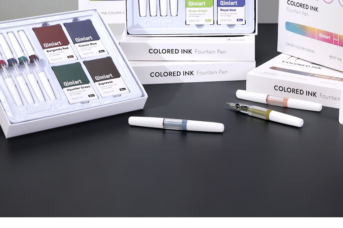 4-Color Fountain Pen Gift Set with EF Fine Nib and 20 Ink Cartridges