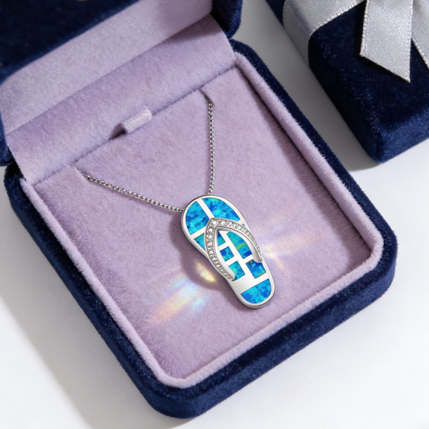 Opal Flip-Flop Pendant Necklace Earrings Set Fashion Colored Gemstone Jewelry