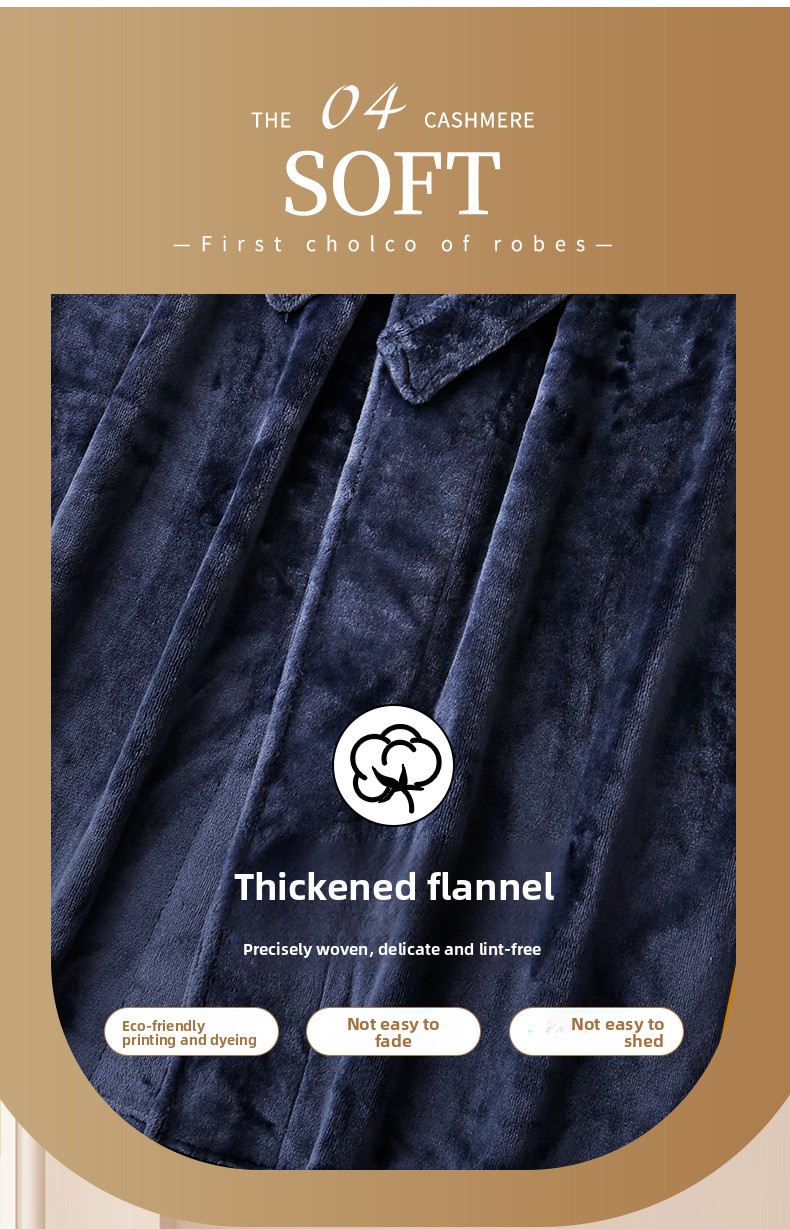 Thickened Long Coral Velvet Flannel Bathrobe for Couples