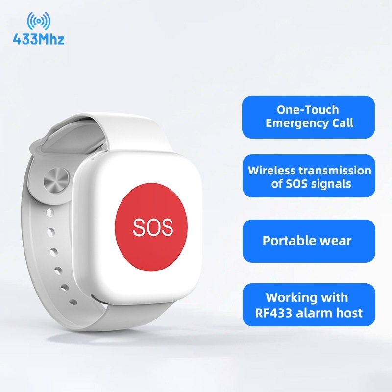 Wireless 433MHz Watch-Style Emergency SOS Alert Help Button Bracelet for Elderly Care