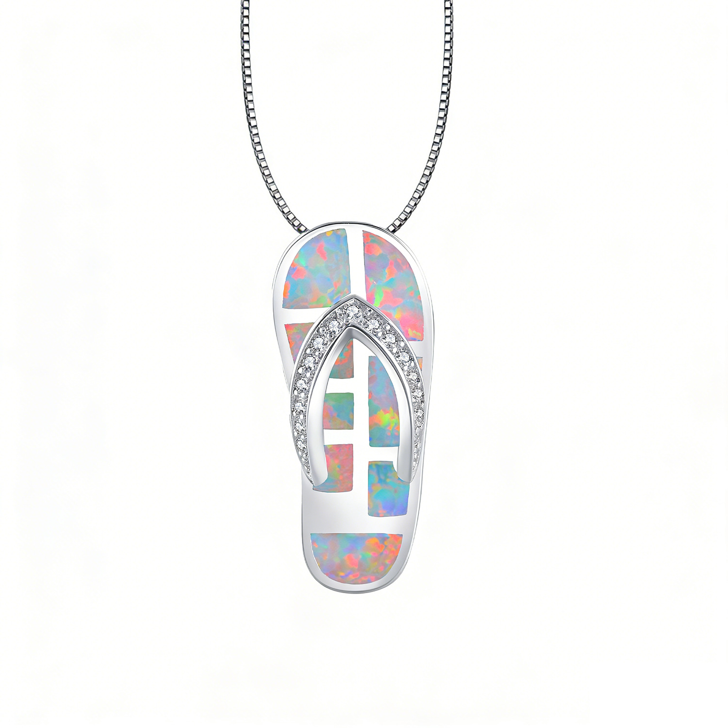 Opal Flip-Flop Pendant Necklace Earrings Set Fashion Colored Gemstone Jewelry