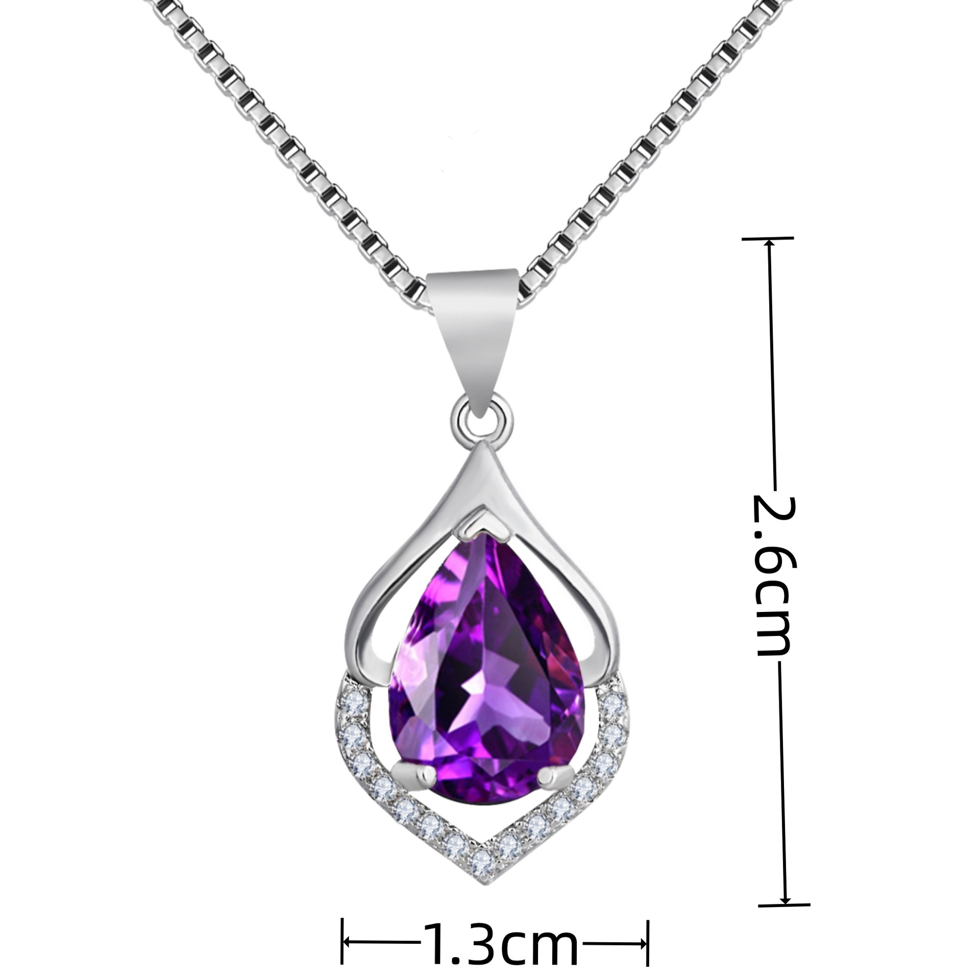 Drop-Shaped Imitation Silver Crystal Pendant Necklace