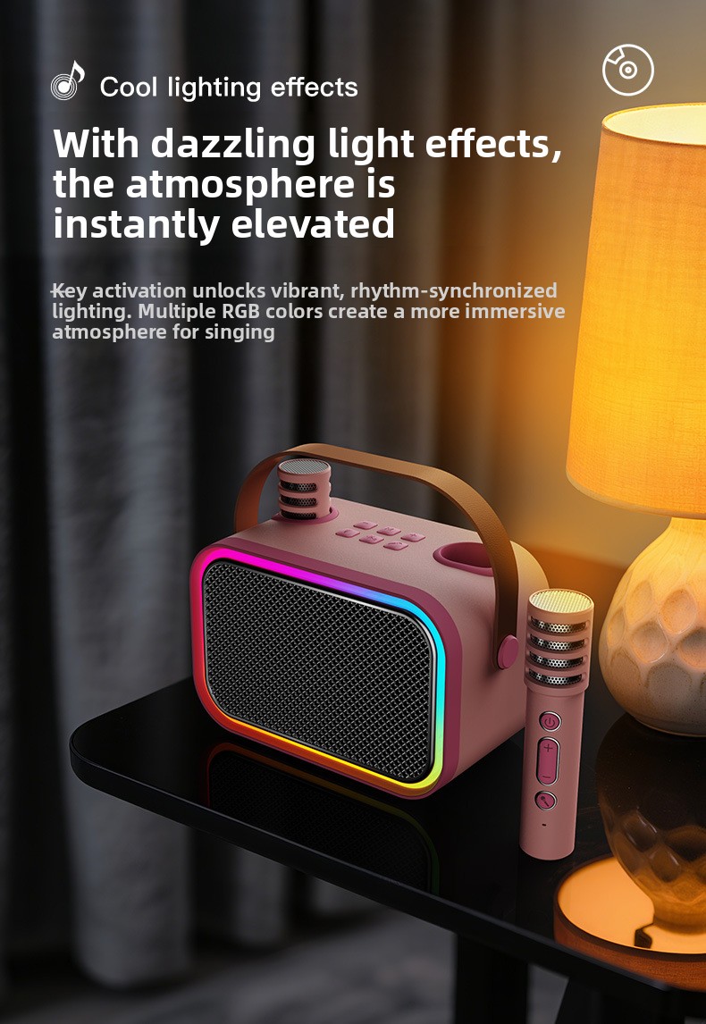 Portable Bluetooth Karaoke Speaker with Microphone for Kids, 5.3 Wireless Home Party Machine