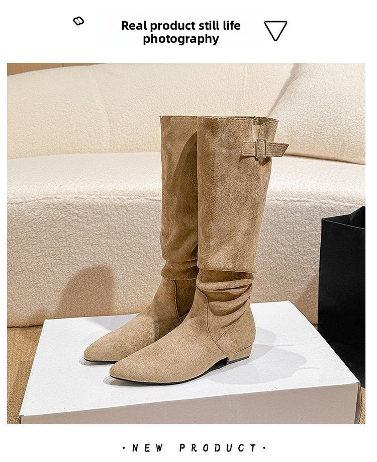 Women Retro Suede Chunky Heel Over Knee High Boots