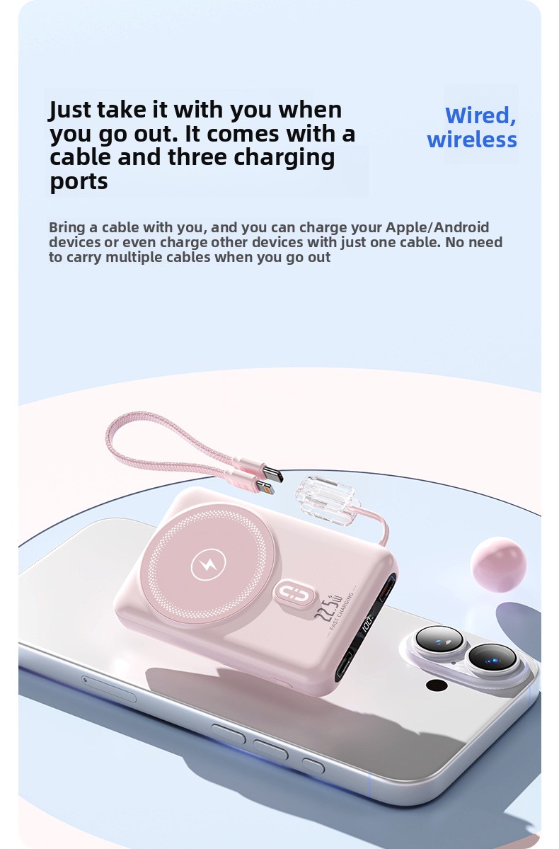 3-in-1 15W Magnetic Wireless Portable Charger 22.5W Power Bank with Built-in Cable and Watch Charging