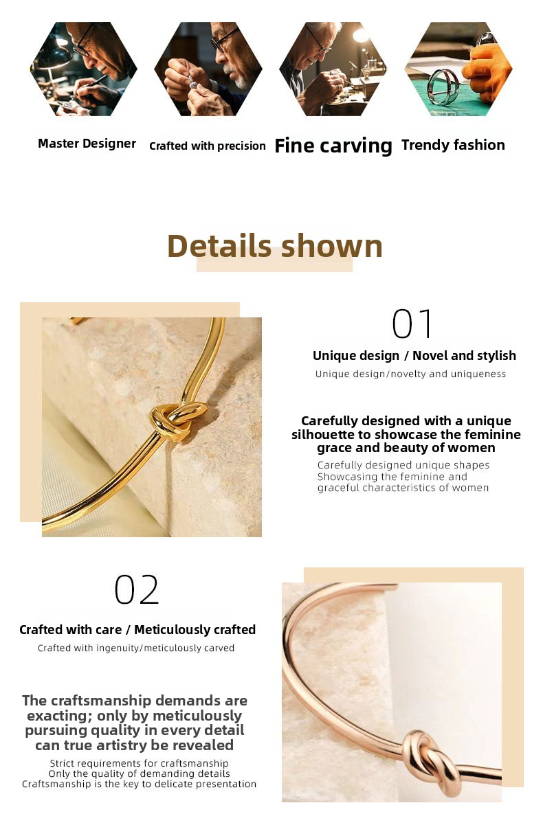 Minimalist Knot Women's Stainless Steel Bracelet 18K Gold Plated Heart Twist Jewelry