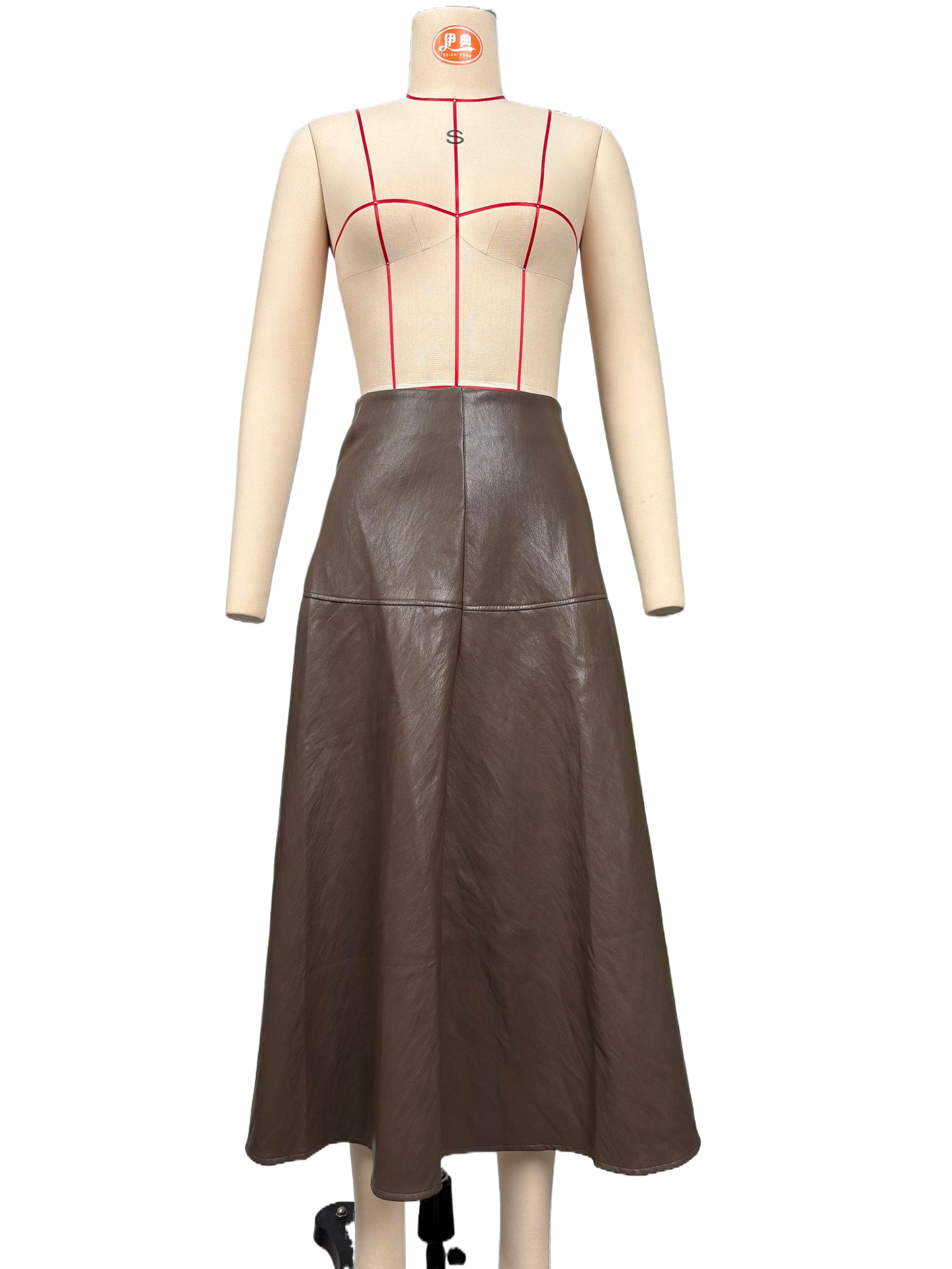 Womens High Waist A-Line Faux Leather Colorblock Mini Skirt