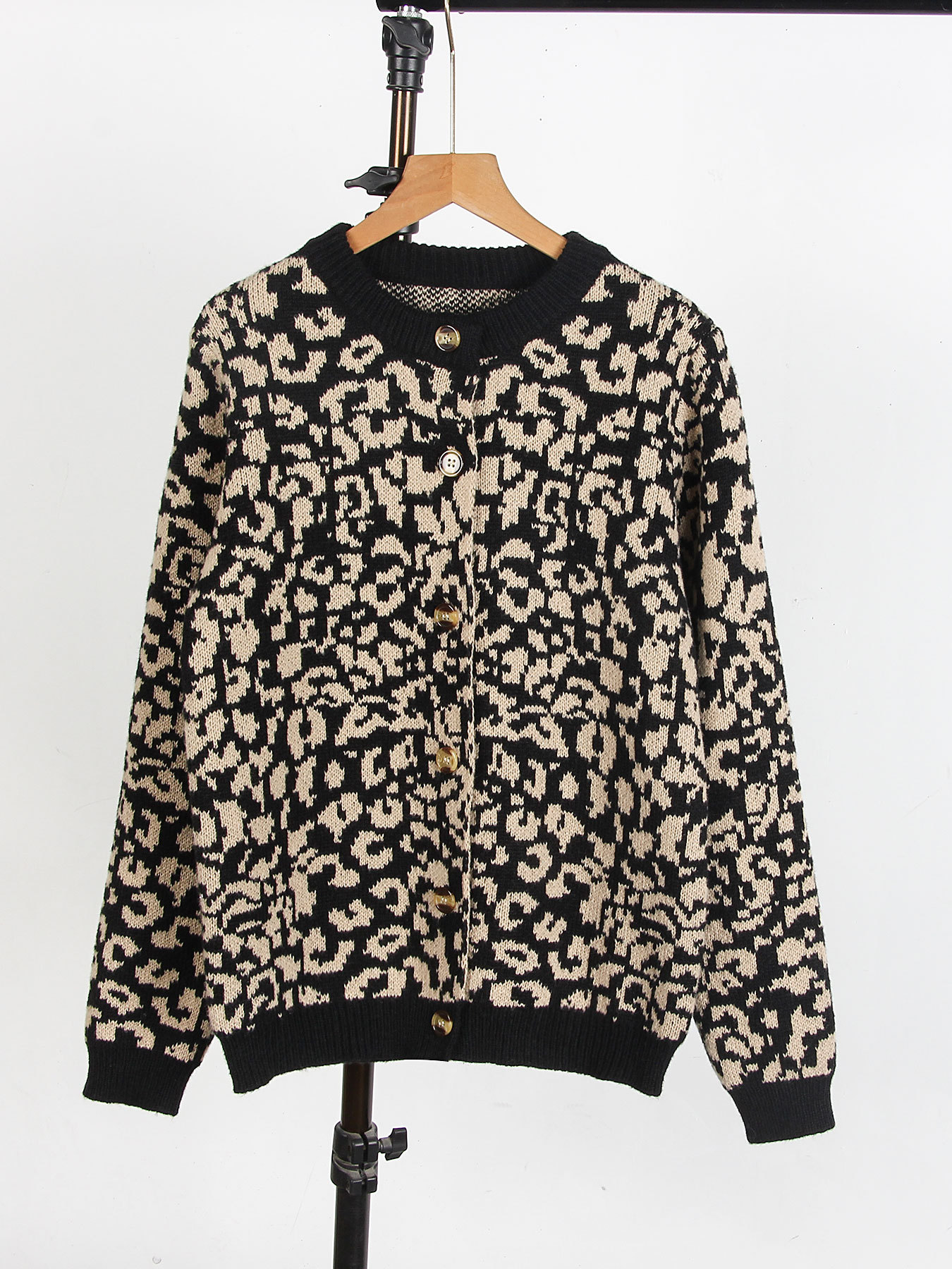 Women's Leopard Print Open Front Long Sleeve Knit Cardigan Sweater