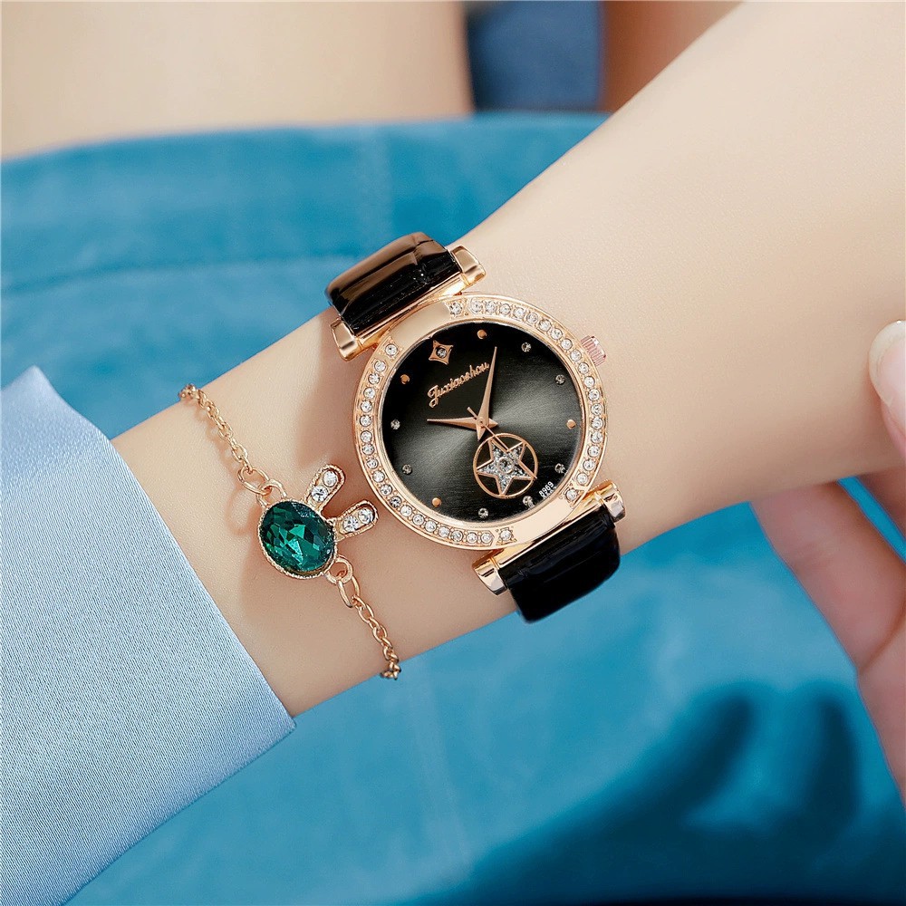 Simple Rhinestone Women's Quartz Watch with Imitation Leather Strap
