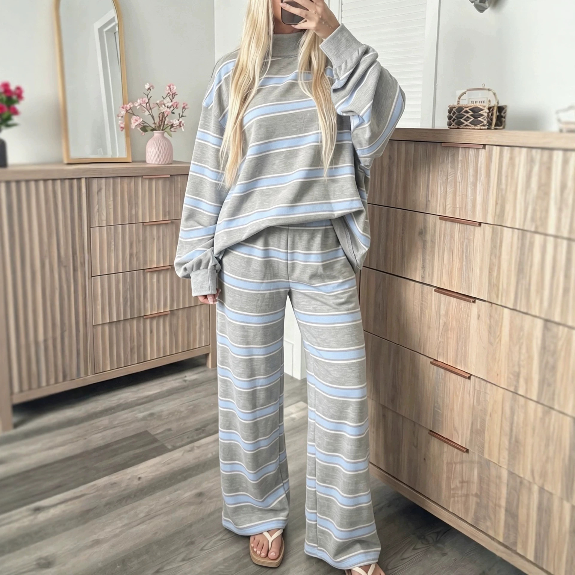 Women's Striped Tracksuit Two-Piece Set Long Sleeve Casual Pants Suit