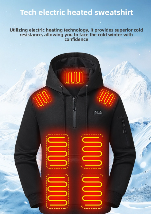 Men's Smart Heated Hooded Sweatshirt, 26-Zone USB Electric Warming Pullover with Power Bank Support, Winter Thickened Sports Jacket