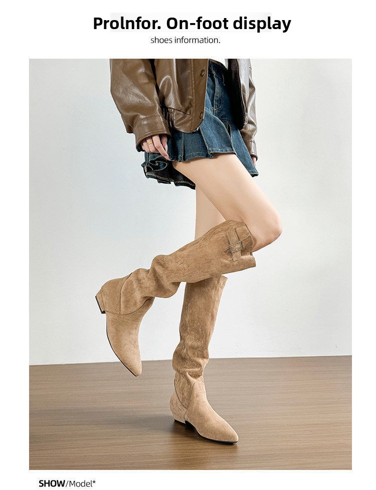 Women Retro Suede Chunky Heel Over Knee High Boots
