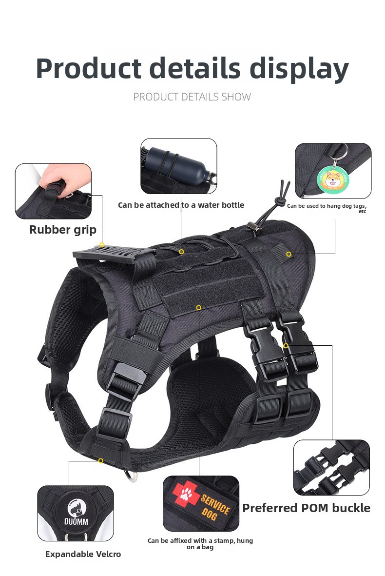 Water-Resistant Oxford Dog Tactical Vest Reflective Adjustable Chest Strap for Medium and Large Dogs