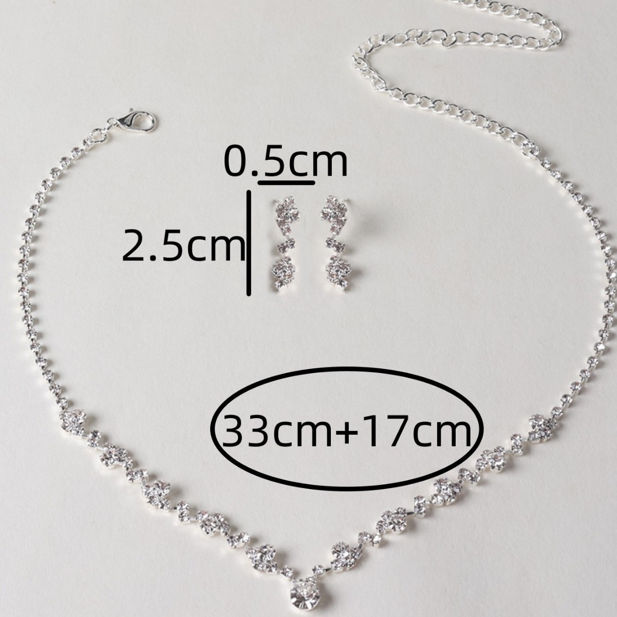 Rhinestone Geometric Pendant Necklace and Earrings Jewelry Set for Women Bridal Light Luxury
