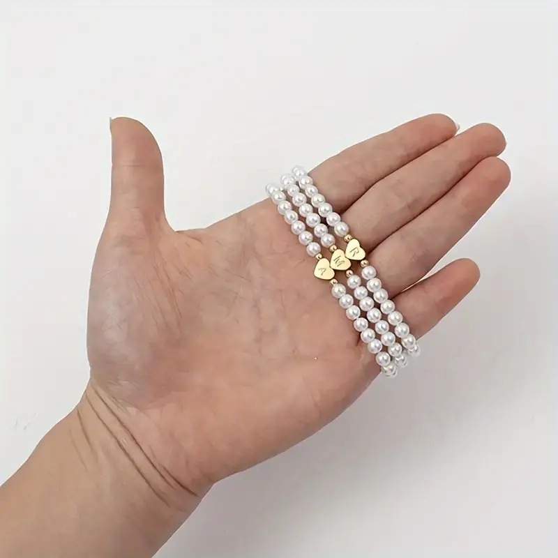 Gold Letter Charm Faux Pearl Bracelet for Women Personalized Stacking Jewelry