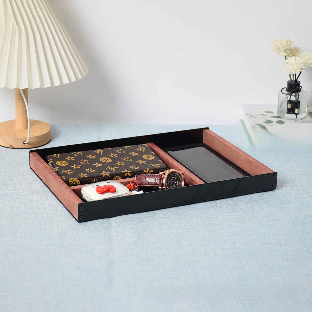Solid wood desktop storage tray