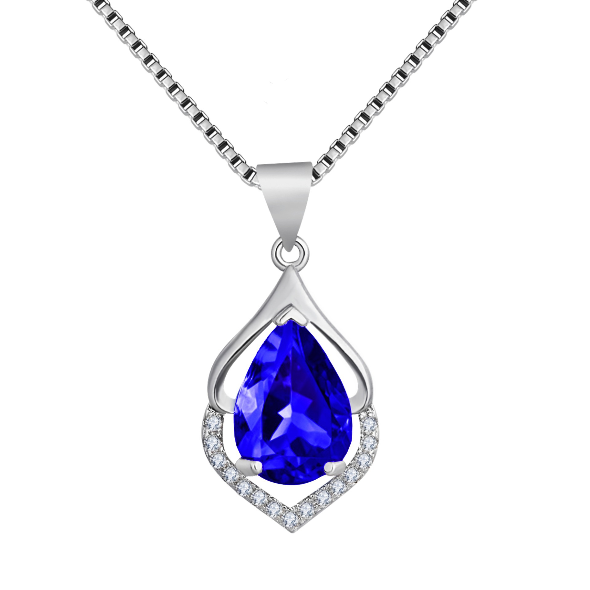 Drop-Shaped Imitation Silver Crystal Pendant Necklace