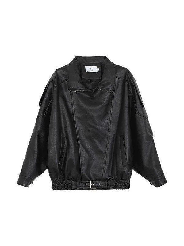 Lady's retro motorcycle PU leather jacket