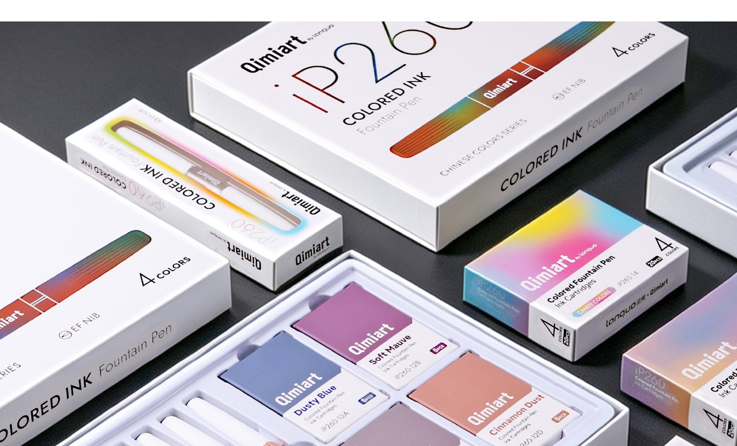 4-Color Fountain Pen Gift Set with EF Fine Nib and 20 Ink Cartridges