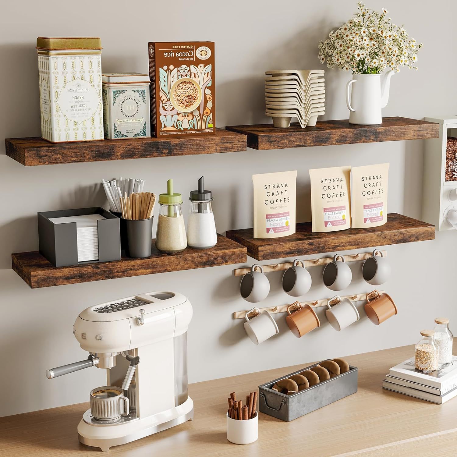 Wooden Floating Wall Mounted Storage Shelf for Bathroom Living Room Kitchen