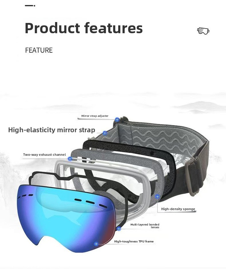 Double-Layer Spherical Ski Goggles with Myopia Insert Windproof Protection